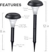 Solar garden lights with features highlighted on a white background